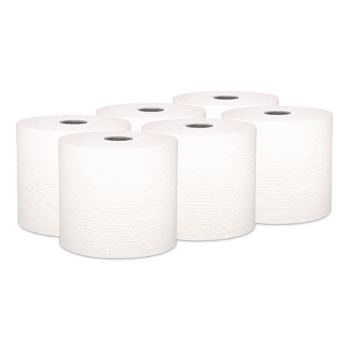 Hard Roll Paper Towels with Premium Absorbency Pockets with Colored Core, Gray Core, 1-Ply, 7.5" x 700 ft, White, 6 Rolls/CT