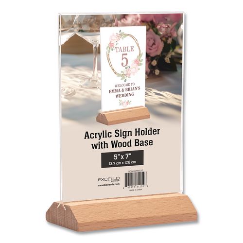 Acrylic Sign Holder with Wood Base, 5 x 7 Insert