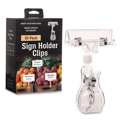 Sign Holder Clips, Clear, 10/Pack