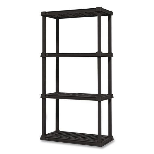 Plastic Shelving Unit, 4 Shelves, 23.9 x 11.8 x 48.3, Black