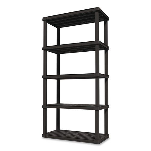 Plastic Shelving Unit, 5 Shelves, 35.9 x 17.9 x 73.4, Black