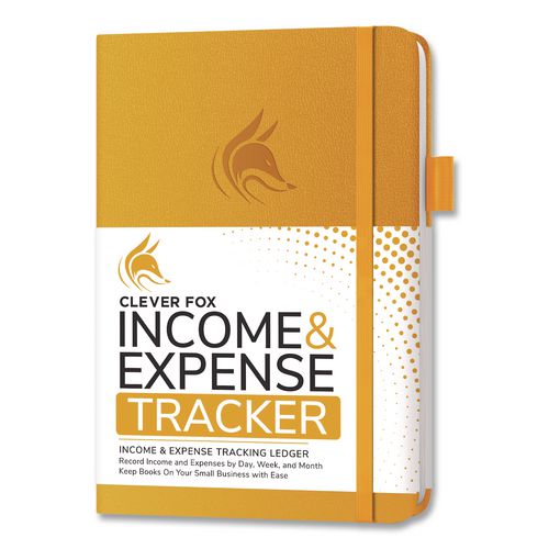 Income and Expense Tracker Ledger, 8 Columns, Amber Yellow Cover, 113 Sheets/Book