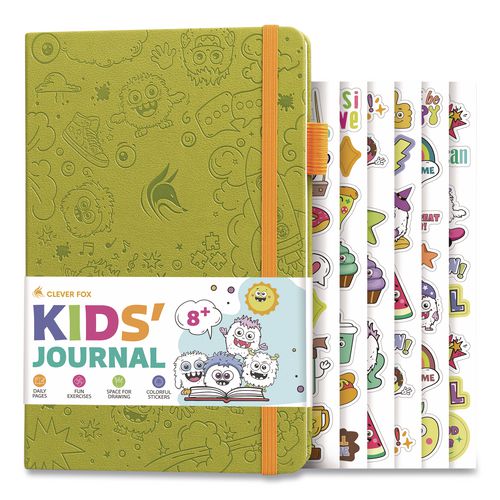 Kids' Guided Journal, Undated 14-Week Format, Engraved Fun Character/Activity Artwork, Apple Green Cover, 8.3 x 5.8 Sheets