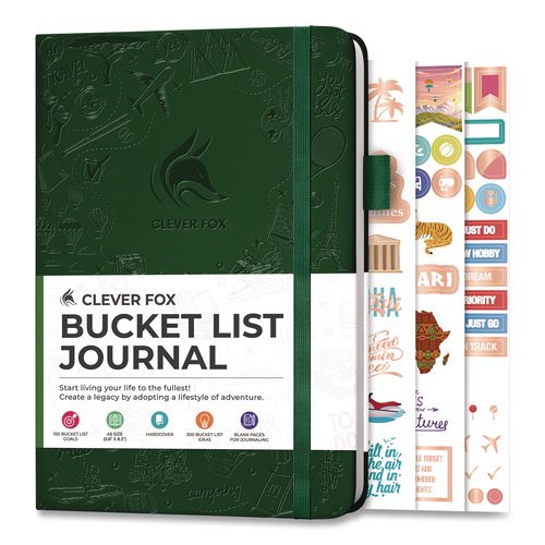 Bucket List Journal, 100 Entries with Before/After Pages, Engraved Adventure Artwork, Forest Green Cover, 8.3 x 5.8 Sheets