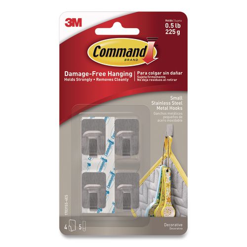 Small Stainless Steel Metal Hooks, Metal, Silver, Supports 0.5 lb, 4/Pack