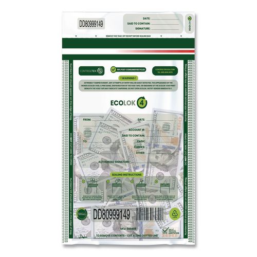 ECOLOK 4 Deposit Bag, Plastic, 9 x 12, Clear, 500/Carton
