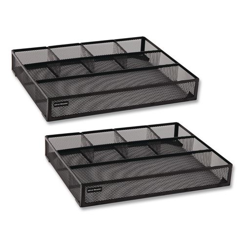 6-Compartment Metal Drawer Organizer, 12 x 15 x 2.25, Black, 2/Pack