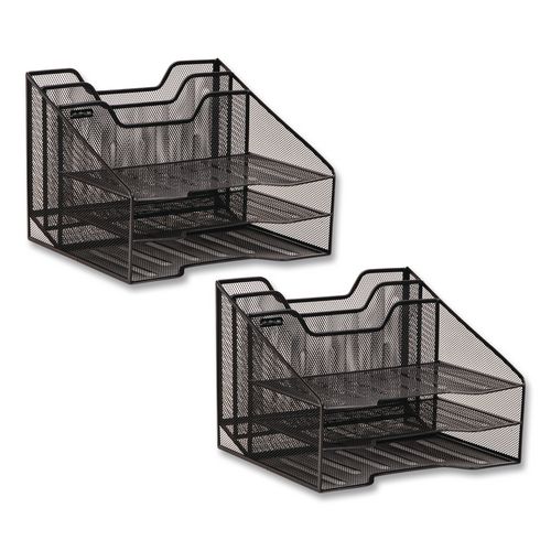 Metal Desk Organizer Letter Tray, 5 Sections, Letter Size, 11.5 x 12.5 x 9.5, Black, 2/Pack
