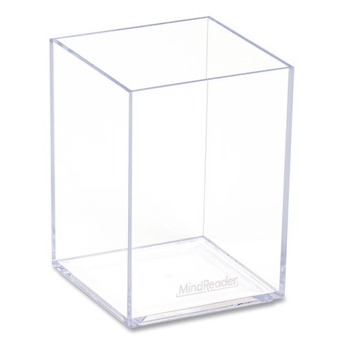 Plastic Pen Cup Holder, 2.5" x 2.5" x 4", Clear
