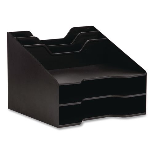 5-Compartment Plastic Desk Tray, 12 x 11.75 x 9.5, Black