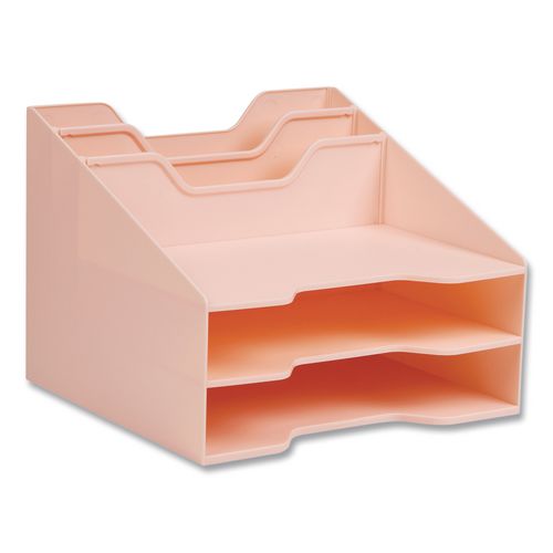 5-Compartment Plastic Desk Tray, 12 x 11.75 x 9.5, Pink
