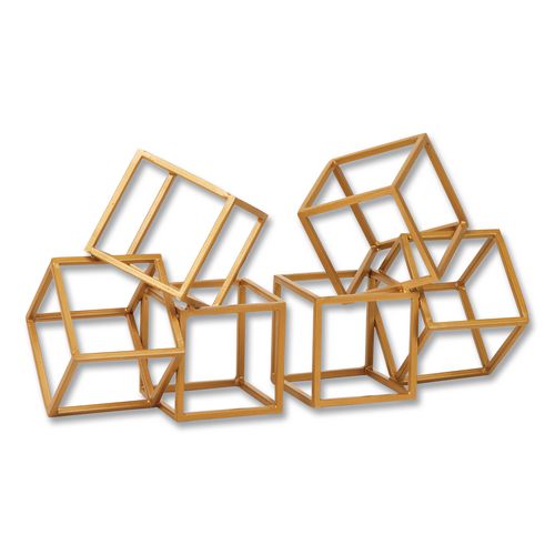 Geometric Cube Metal Bookends, Nonskid Base, 4.25 x 6 x 6, Iron, Gold