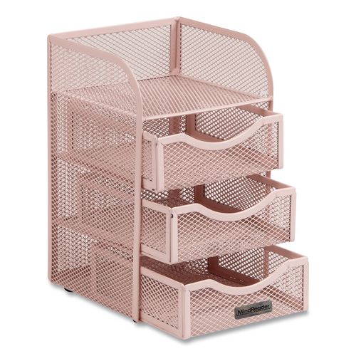 4-Compartment Metal Desk Organizer, 4.75 x 5 x 8, Pink