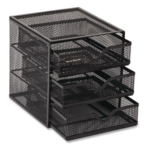 Mind Reader 3-Drawer Desktop Storage Organizer, 6.25 x 6.5 x 6.5, Black, Metal Mesh