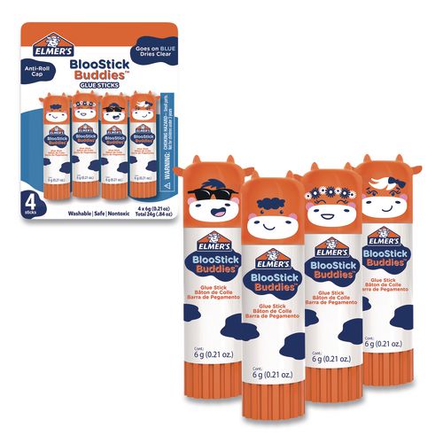 BlooStick Buddies Washable Removable Glue Sticks, 0.21 oz, 4/Pack