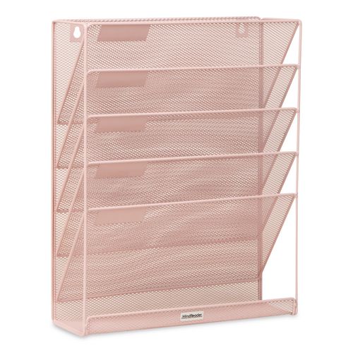5-Pocket Metal Mesh Mountable Wall File, 5 Sections, Letter Size, 12.75 x 4 x 16, Pink