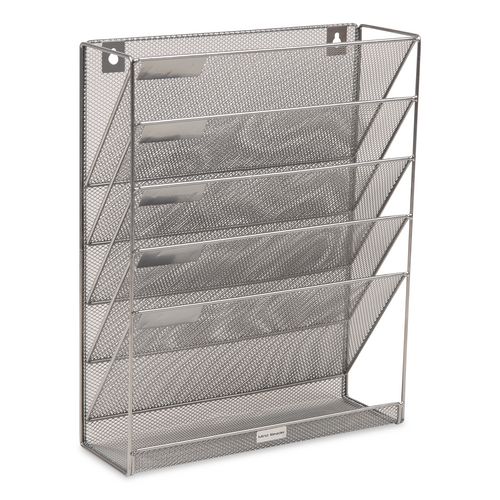 5-Pocket Metal Mesh Mountable Wall File, 5 Sections, Letter Size, 12.75 x 4 x 16, Silver