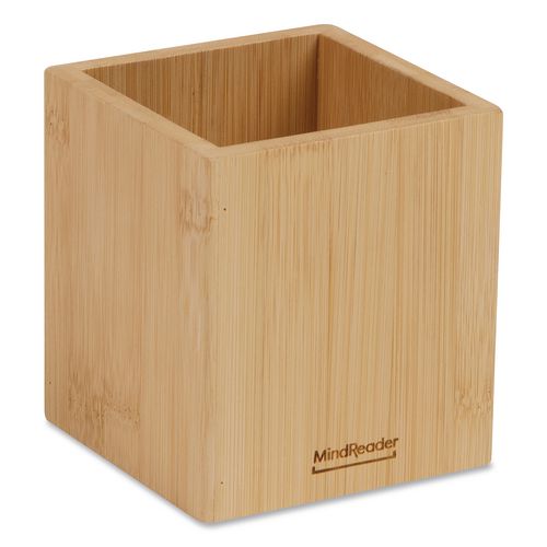 Wood Pen Cup Holder, 3.5" x 3.5" x 3.88", Brown
