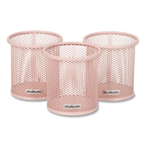 Metal Pen Holder, 3.5" x 3.5" x 3.75", Pink, 3 Pieces/Set