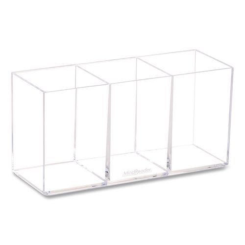 3-Compartment Plastic Pen and Accessories Holder, 2.5" x 7" x 3.5", Clear