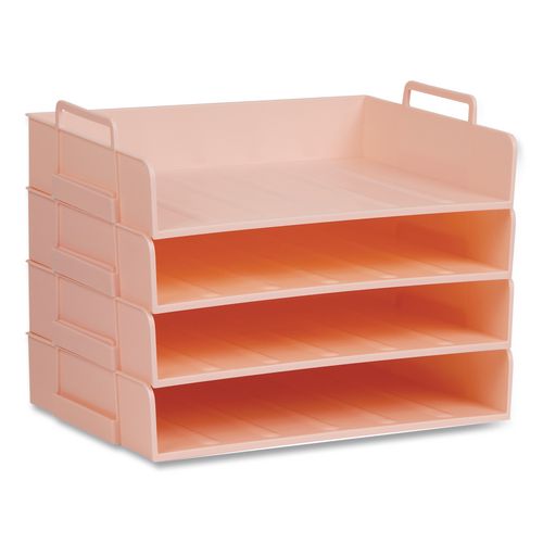 Stackable Plastic Desk Tray, 4 Sections, Letter Size, 13.75 x 10 x 10.75, Pink