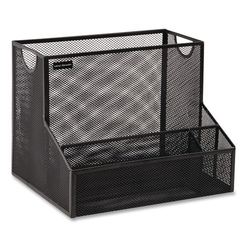 4-Compartment Desk Organizer, 12.15 x 9.5 x 9.5, Black, Metal Mesh