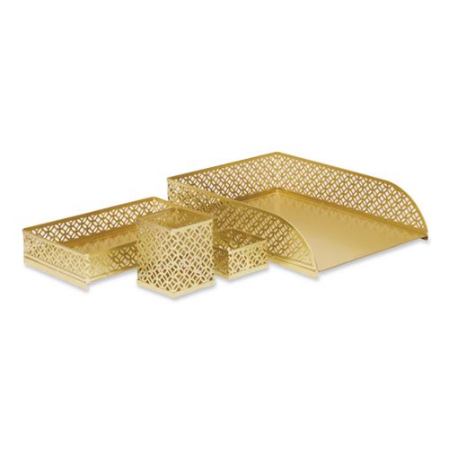 Metal Desk Organizer Set, Gold, 4 Pieces