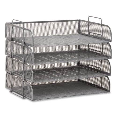 Metal Mesh Stackable Letter Tray, 4 Sections, Letter Size, 13.25 x 9.75 x 11.5, Silver