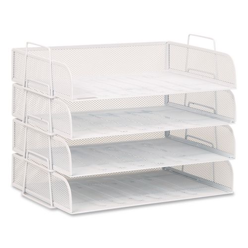 Metal Mesh Stackable Letter Tray, 4 Sections, Letter Size, 13.25 x 9.75 x 11.5, White
