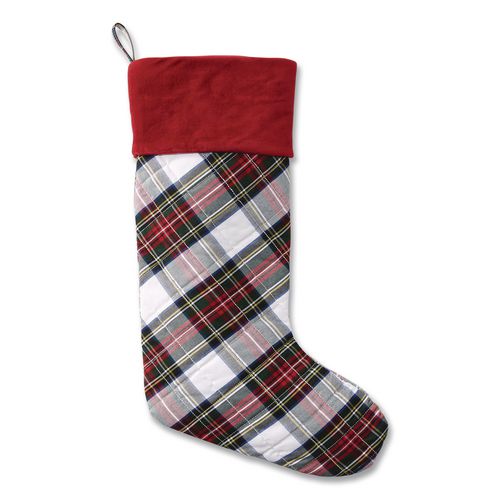 Tartan Velvet Stocking, 8.5 x 22, Cream Plaid