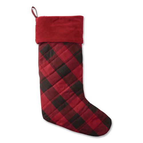 Tartan Velvet Stocking, 8.5 x 22, Red/Black Buffalo Check