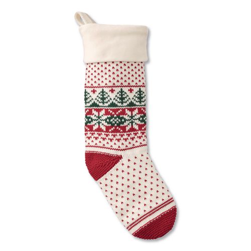 Fair Isle Christmas Stocking, 7.5 x 24, Cream Fair Isle Print