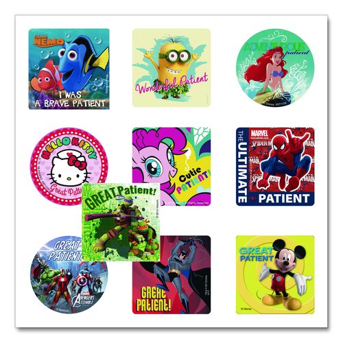 Medical Licensed Character Sticker Sampler, Assorted Sizes/Colors/Designs, 1,000/Box