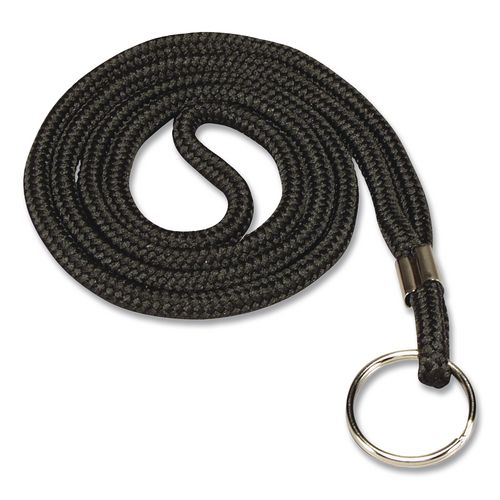 Rope Lanyard with Ring, Metal Ring Fastener, 36" Long, Black