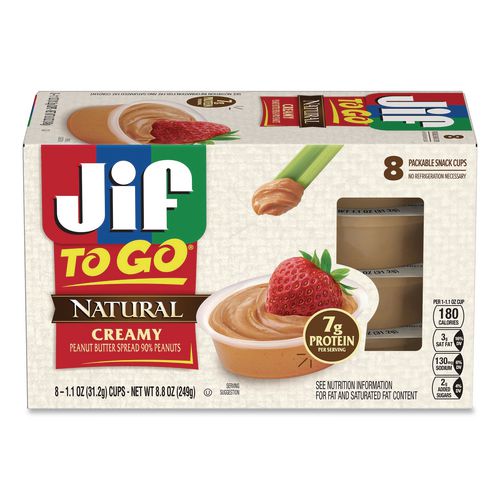 Spreads, Natural Creamy Peanut Butter, 1.1 oz Cup, 8/Box