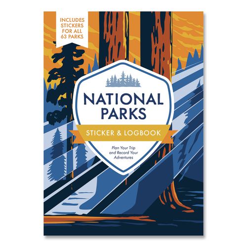 National Parks Sticker and Logbook Guided Journal, Blue/Brown Graphic Cover, (208) 8 x 6 Sheets