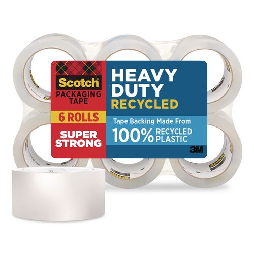 3850 Heavy-Duty Recycled Packaging Tape, 3" Core, 1.88" x 54.6 yd, Clear, 6/Pack