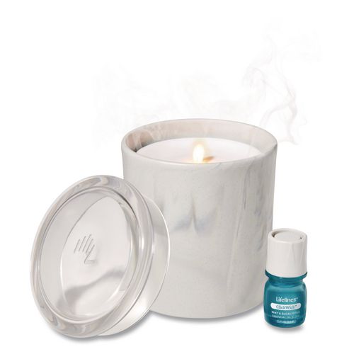 Aromatherapy Essential Oil Flameless Candle Diffuser, Rosemary and Lemon Essential Oil, 5.5 x 5.5 x 5.5, Marble