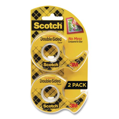 Double-Sided Permanent Tape in Handheld Dispenser, 1" Core, 0.5" x 11.11 yds, Clear, 2/Pack