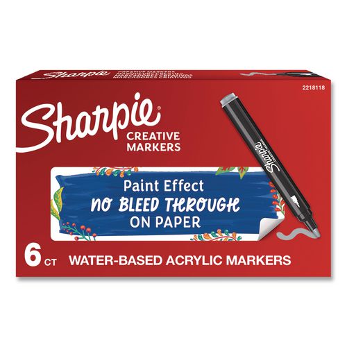 Water-Based Paint Markers, Bullet Tip, Gray/Silver, 6/Box