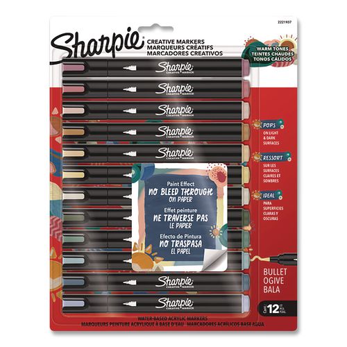 Water-Based Paint Markers, Bullet Tip, Assorted Warm Tone Colors, 12/Pack