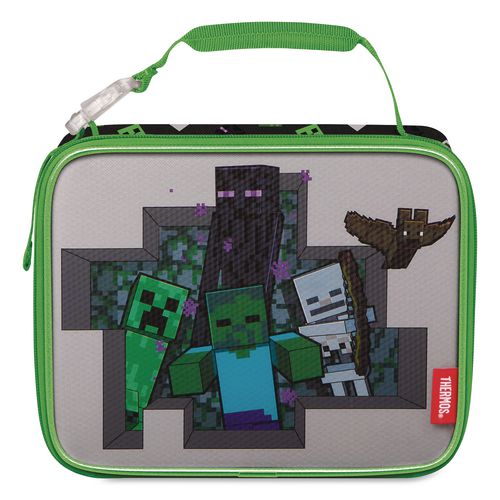 Minecraft Insulated Soft Lunch Bag, 9.5 x 3.75 x 7.5, Black/Green/Multicolor