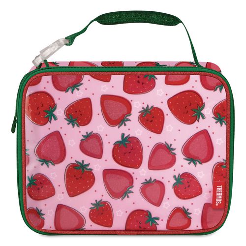Kids Strawberry Smiles Insulated Lunch Bag, 9.5 x 3.75 x 7.5, Red Strawberry Print