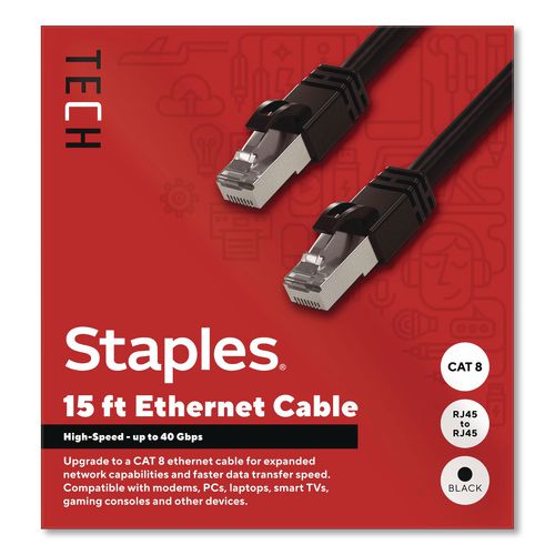 CAT8 Ethernet Cable, 15 ft, Black