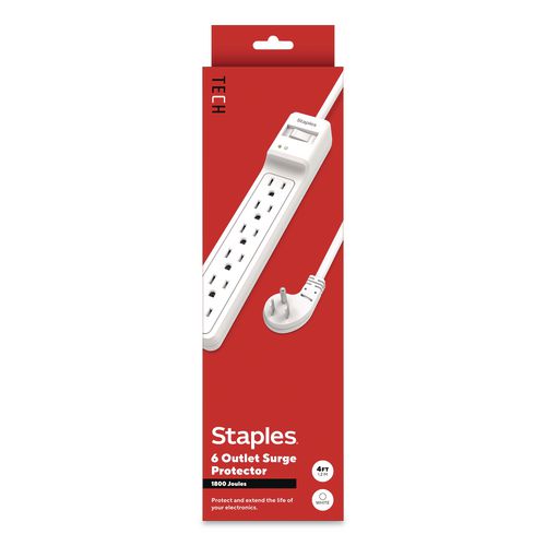 Six-Outlet Surge Protector, 4 ft Cord, 1,800 J, White