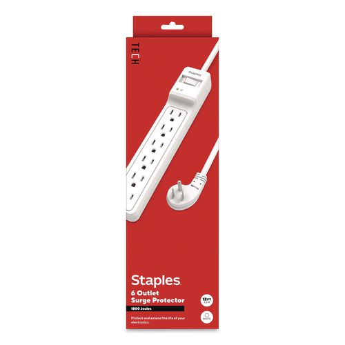 Six-Outlet Surge Protector, 12 ft Cord, 1,800 J, White