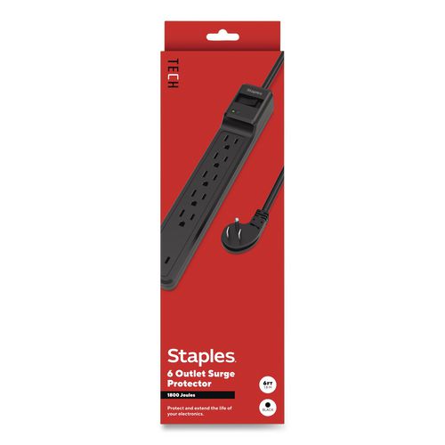 Six-Outlet Surge Protector, 6 ft Cord, 1,800 J, Black