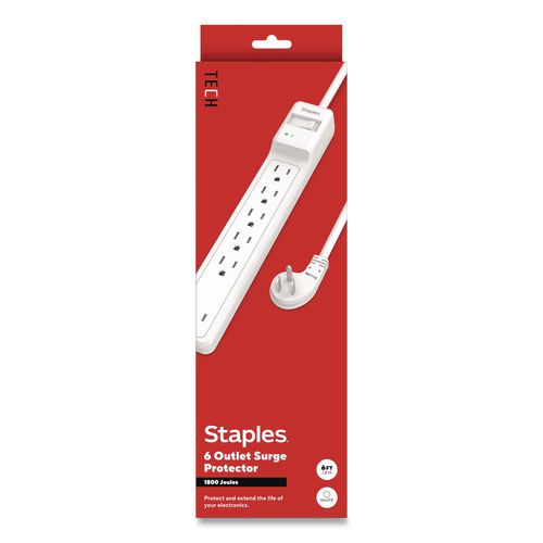Six-Outlet Surge Protector, 6 ft Cord, 1,800 J, White
