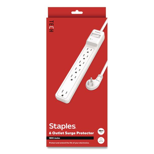Six-Outlet Surge Protector, 10 ft Cord, 1,800 J, White