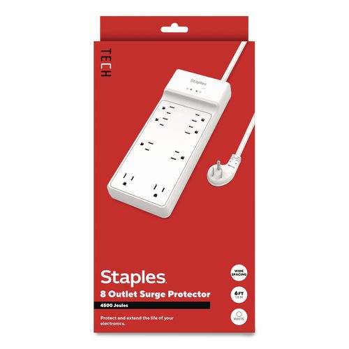 Eight-Outlet Surge Protector, 6 ft Cord, 4,500 J, White